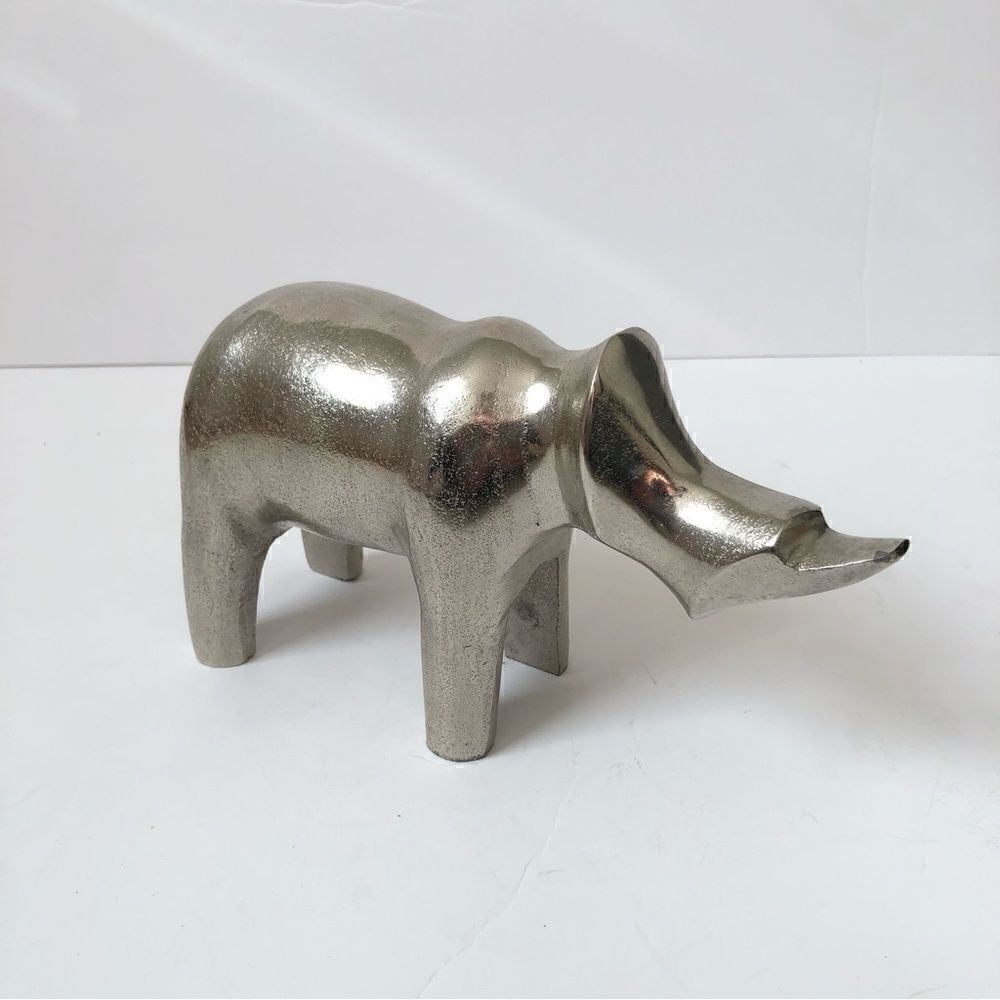 Art Deco cast aluminum silver plated rhinoceros statue